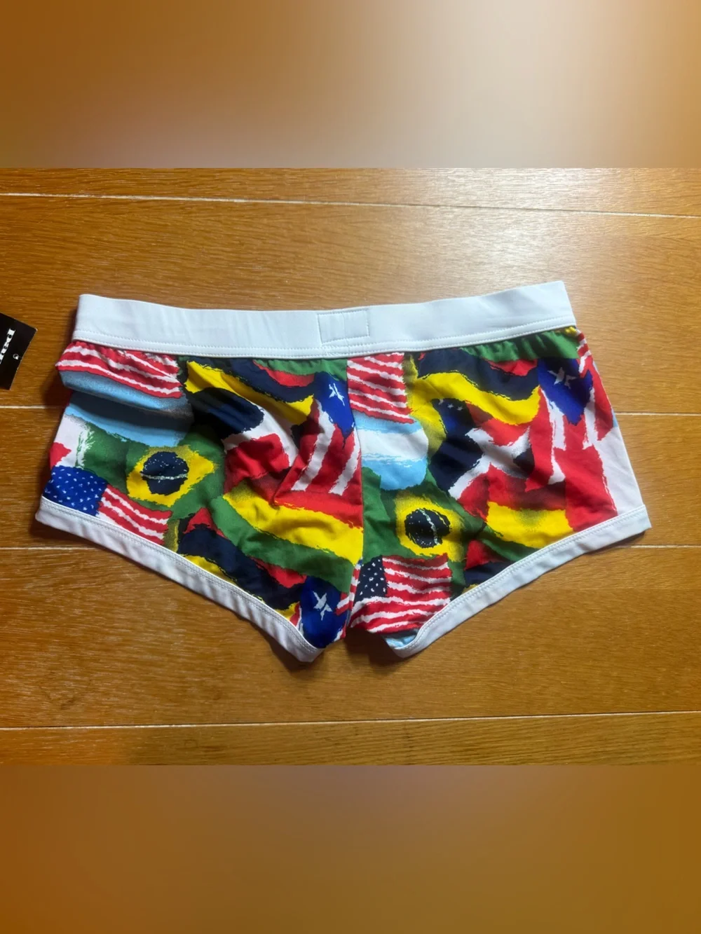 Men’s Papi Multicolor Flag-Print Briefs with White Waistband size Large