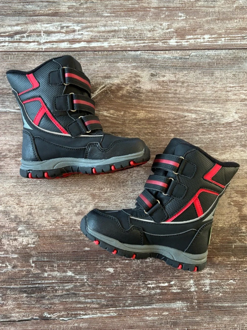 Khombu EUC Toddler Kid Black Red Insulated Winter Snow Boots Velcro Straps High