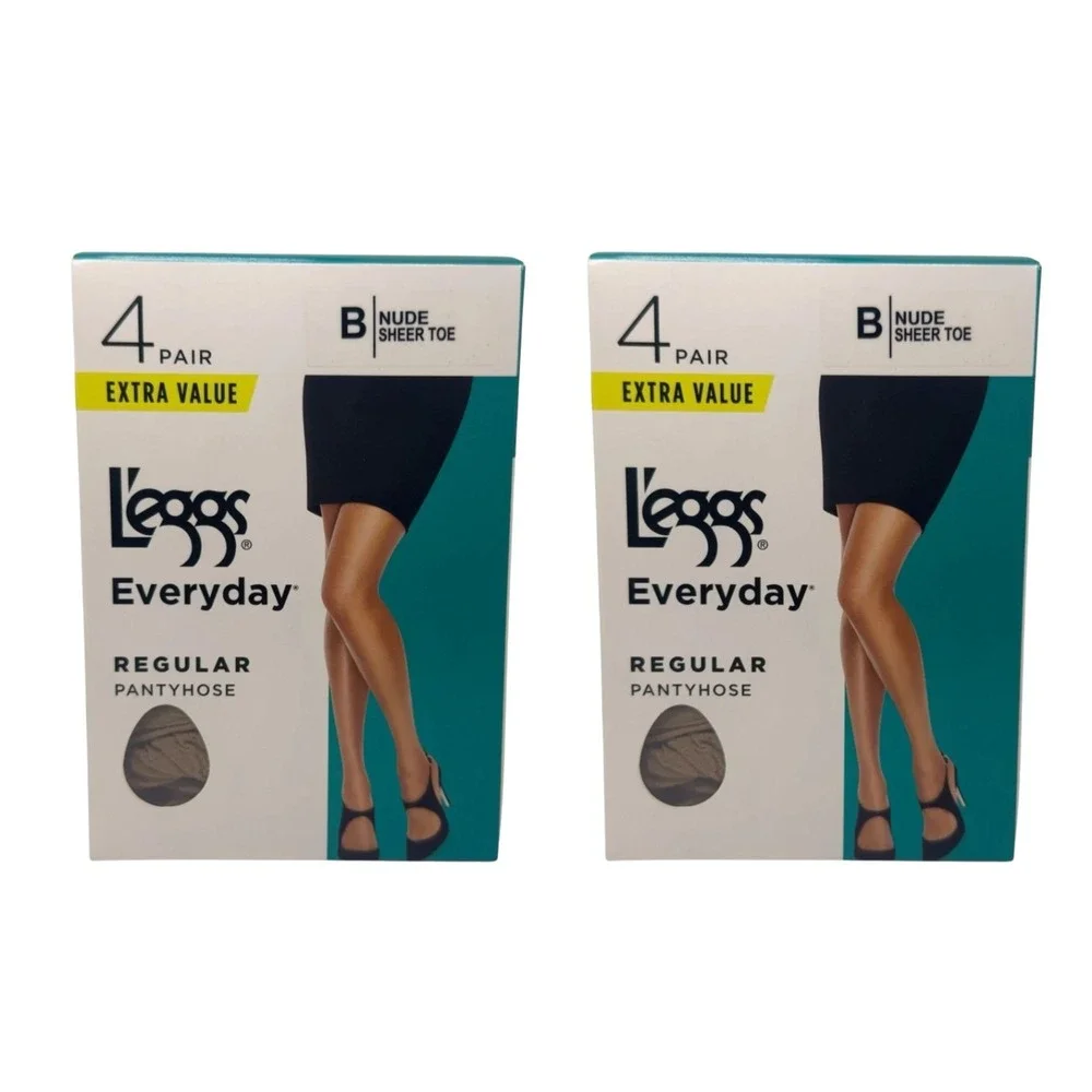 L'eggs Everyday Regular Pantyhose Nude Sheer Toe‎ 4 Pair B Extra Value Lot of 2
