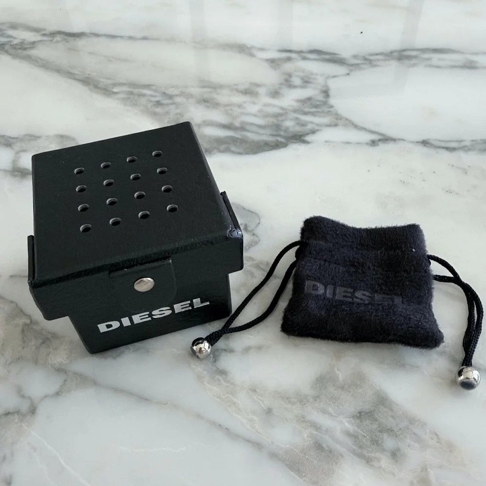 Diesel Black Faux Leather Jewelry Storage Box with Drawstring Pouch
