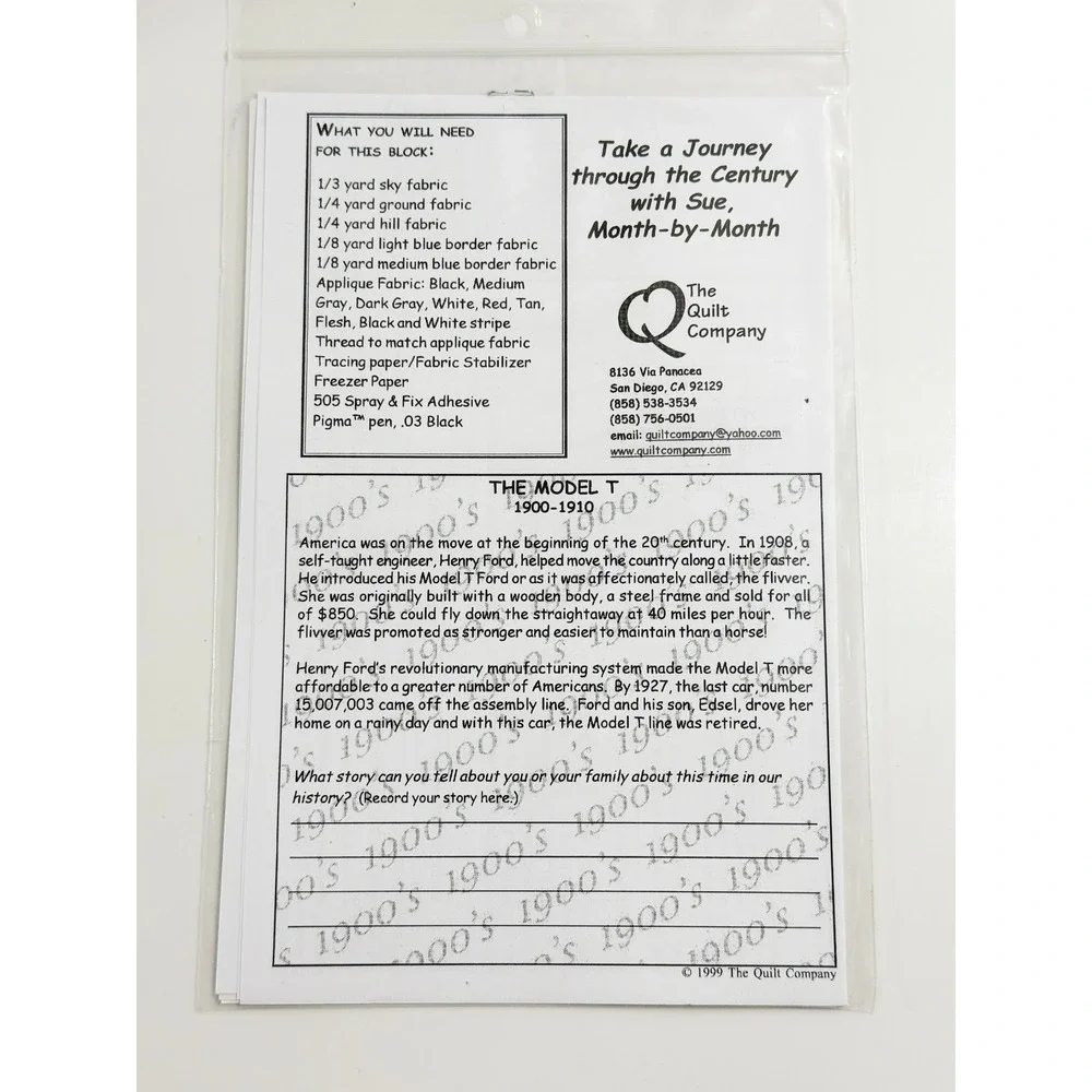 The Quilt Company Model T Sue Pattern Multicolor Applique Quilt Block