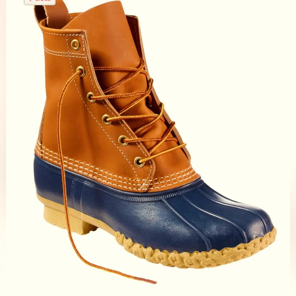 L.L.Bean Duck Boot Women’s 7N Navy Tan EUC