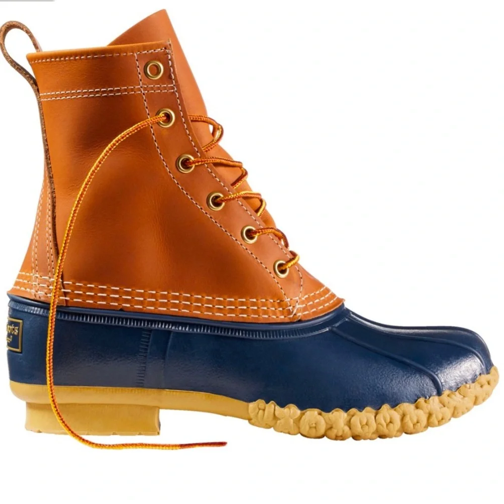 L.L.Bean Duck Boot Women’s 7N Navy Tan EUC