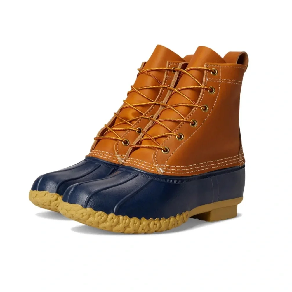 L.L.Bean Duck Boot Women’s 7N Navy Tan EUC
