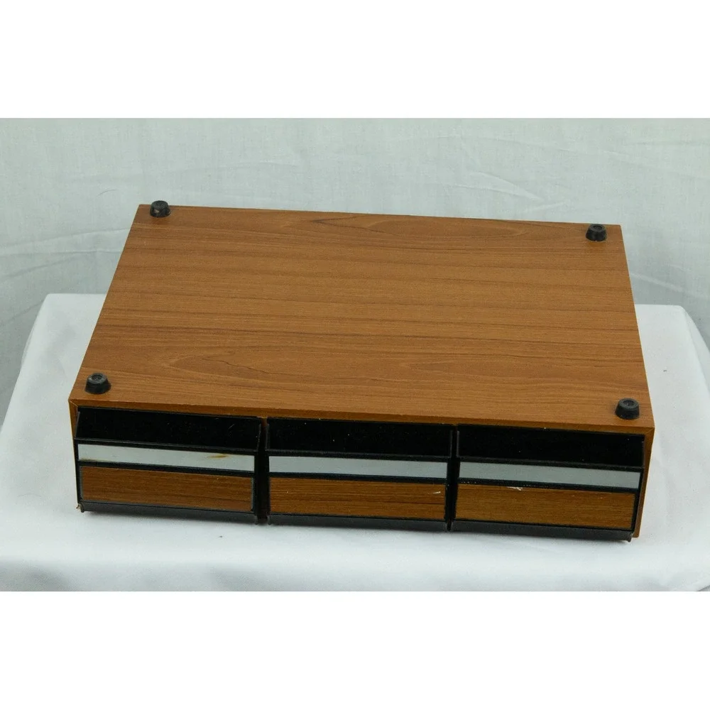 Vintage Cassette Tape Storage Cabinet 3 Drawer Faux Wood Grain Media Organizer