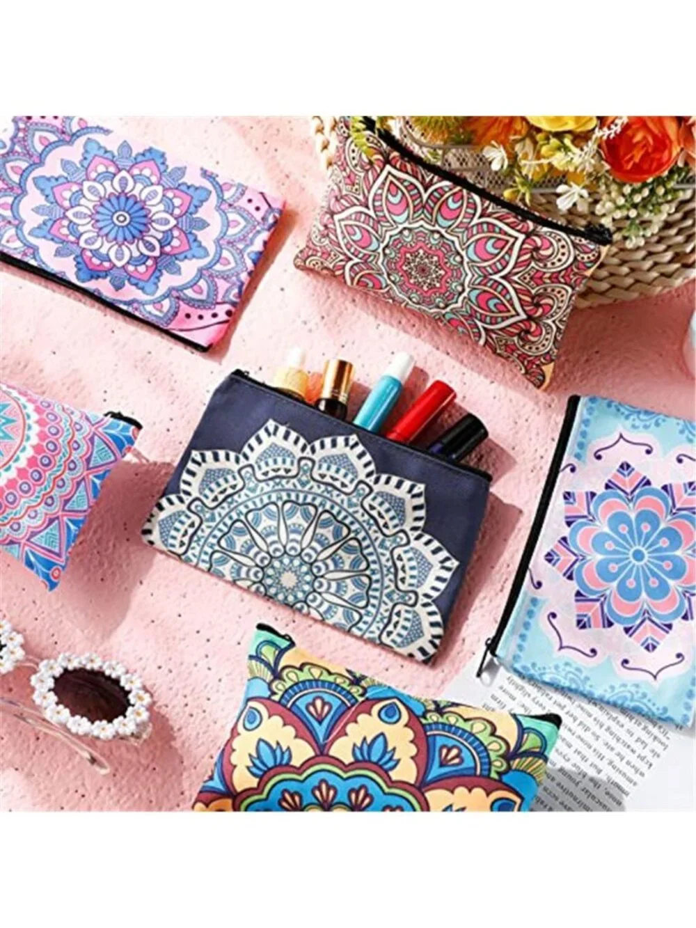 20 Pack Mandala Makeup Bags Cosmetic Pouch Travel Toiletry Organizer Zipper Bag