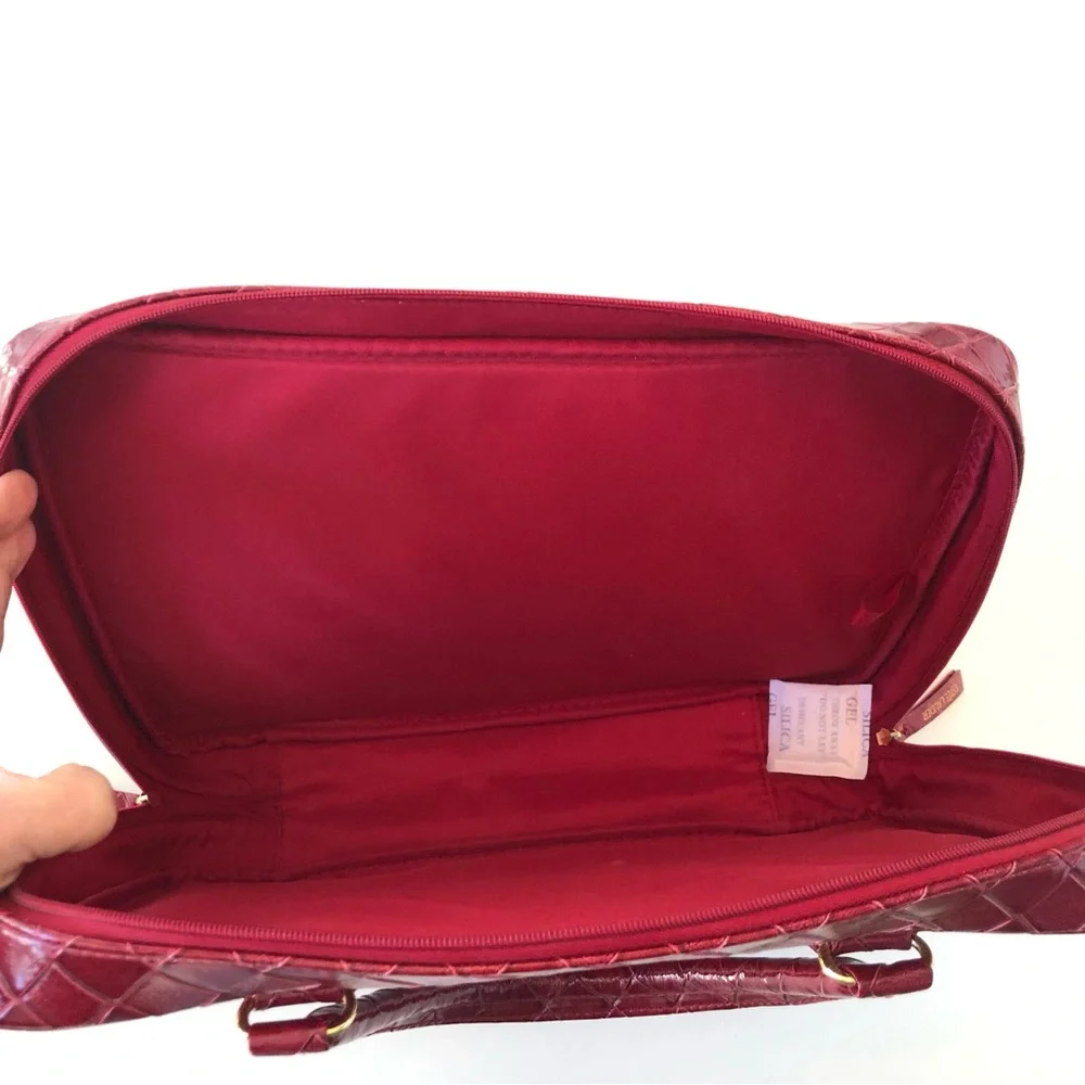 NWOT Estée Lauder Woven Burgundy Vanity Train Case Makeup Travel Laptop Bag
