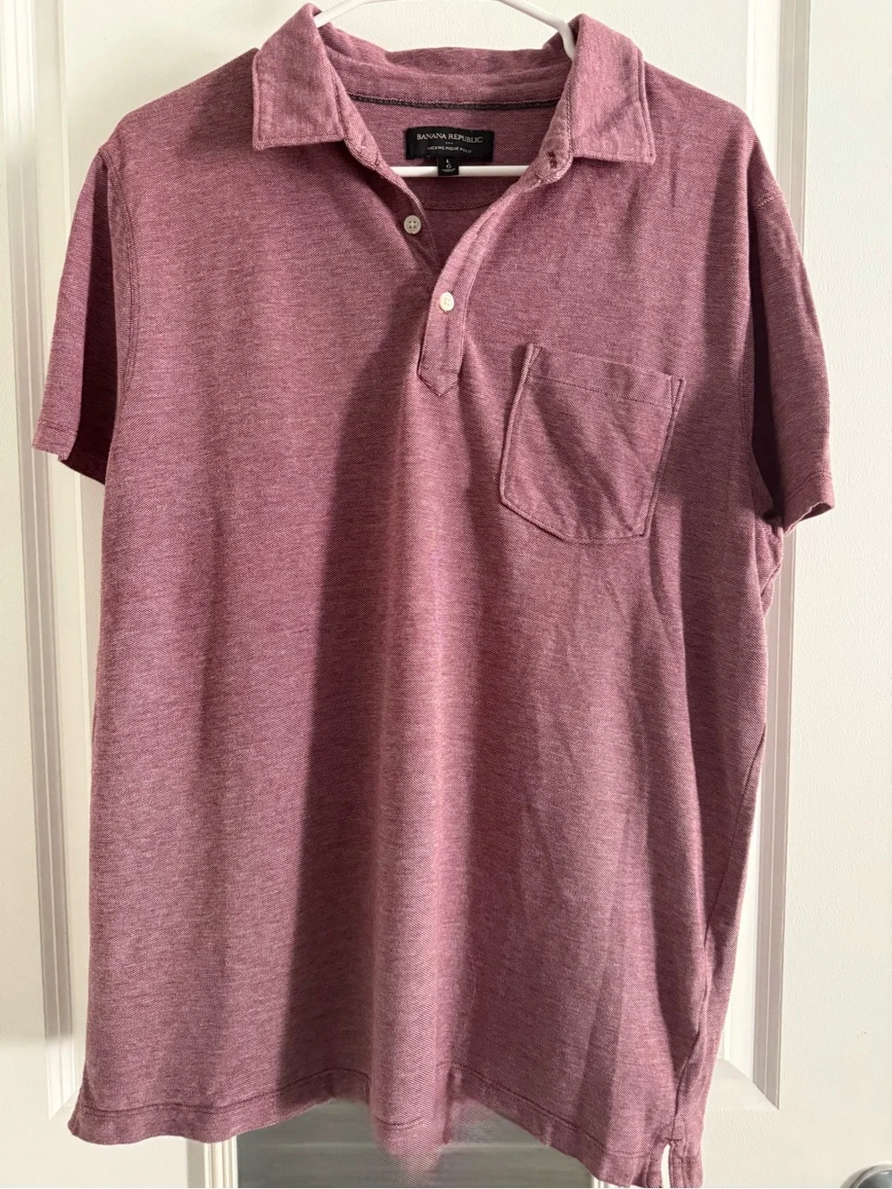 Banana Republic Red Heathered Short-Sleeve Polo with Chest Pocket, L