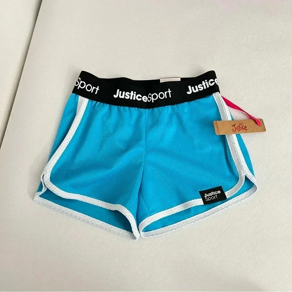 Justice Girls Core Solid Mesh Shorts Blue/Black Elastic Waist size Small (7/8)