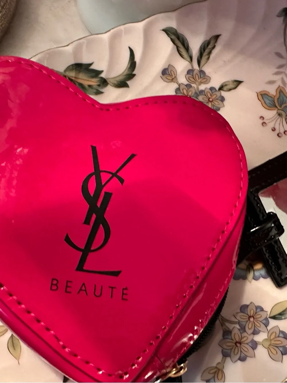 Yves Saint Laurent Heart Cosmetic Case in Hot Pink Patent