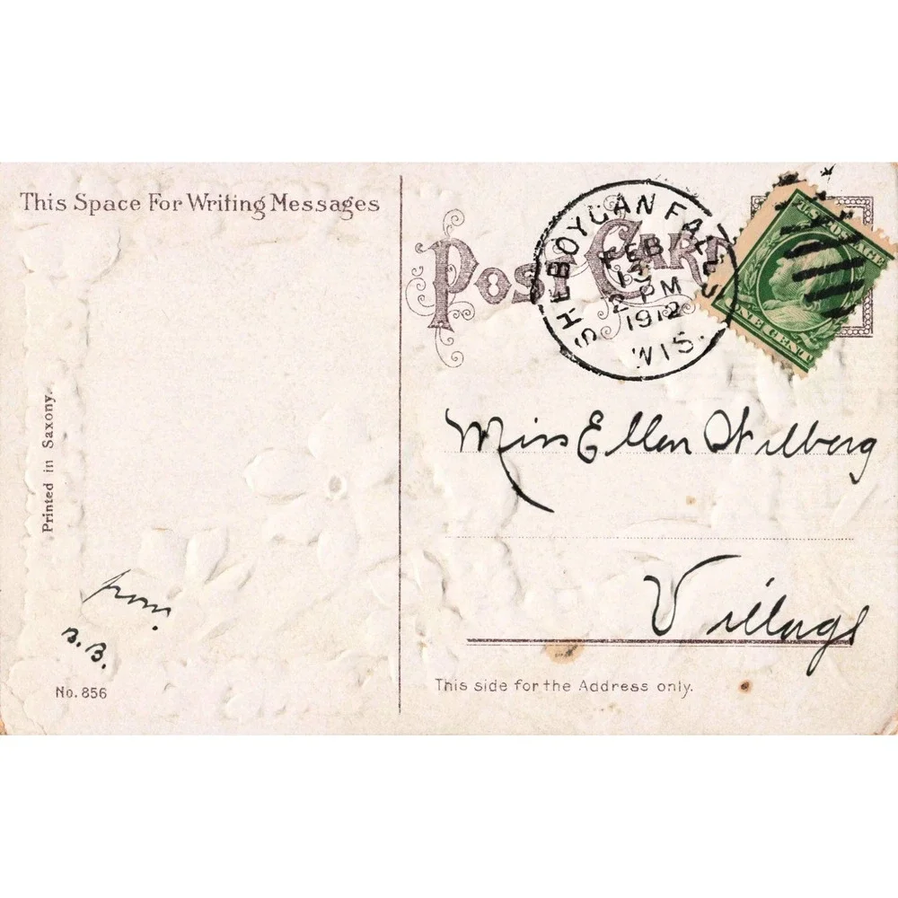 Antique 1912 Valentine Greetings Postcard RPPC Embossed Pansy Doves Saxony
