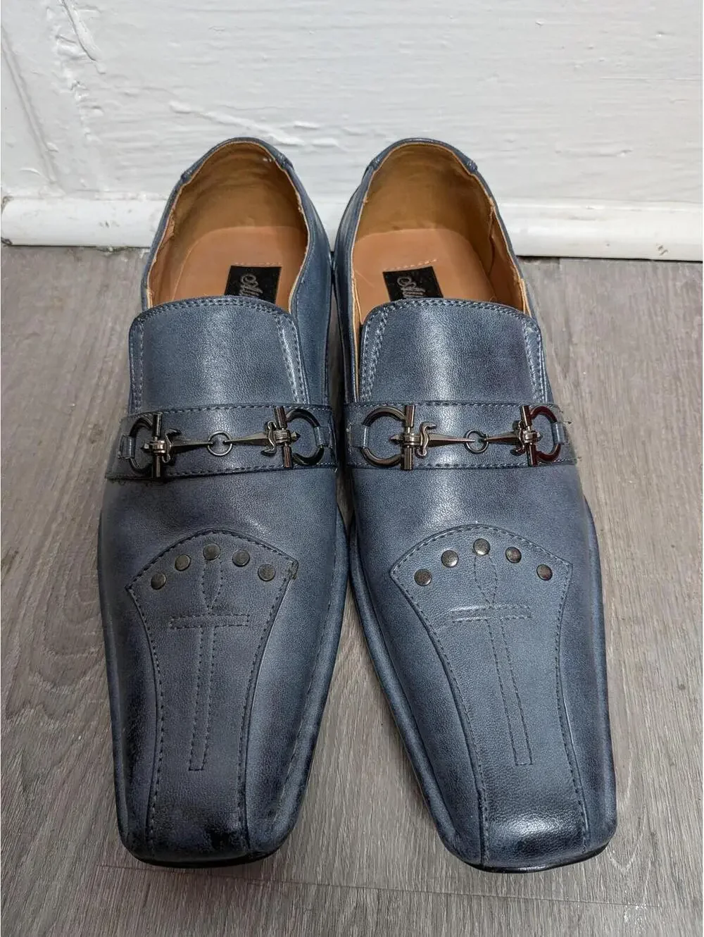Alberto Fellini Shoes Mens Size 6.5 Blue Slip On Studded Cross Dress Oxford