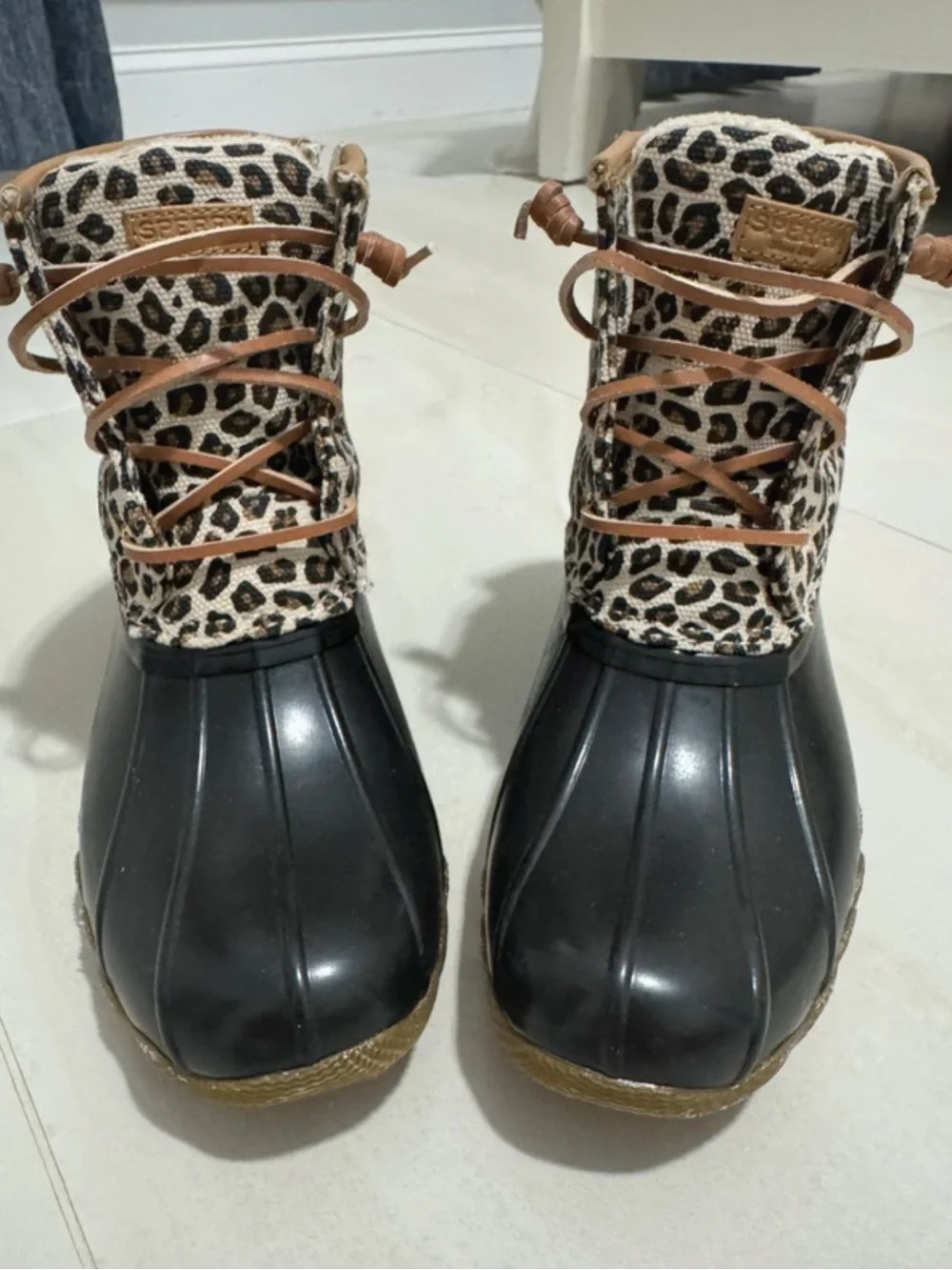 Sperry Kids Black & Leopard Print Rain Snow Boots