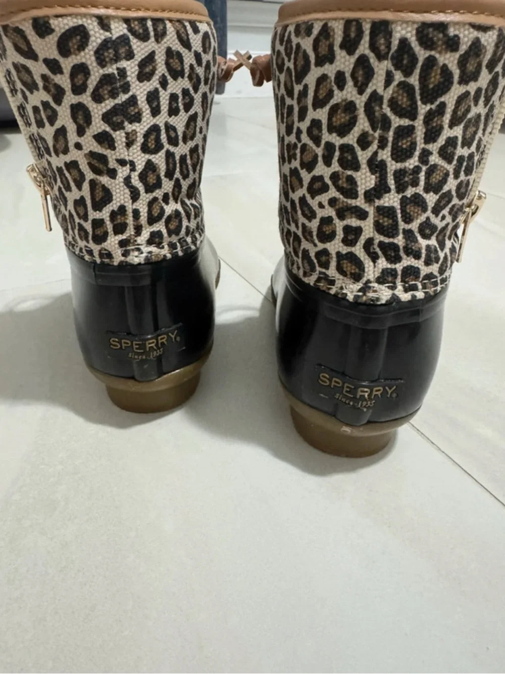 Sperry Kids Black & Leopard Print Rain Snow Boots
