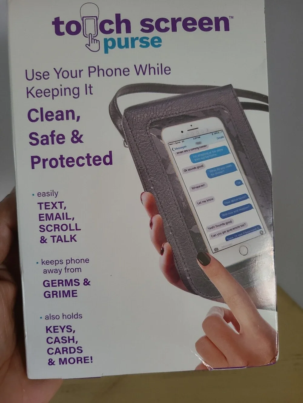 Touch Screen Crossbody Purse - Gray with Clear Window RFID Protected