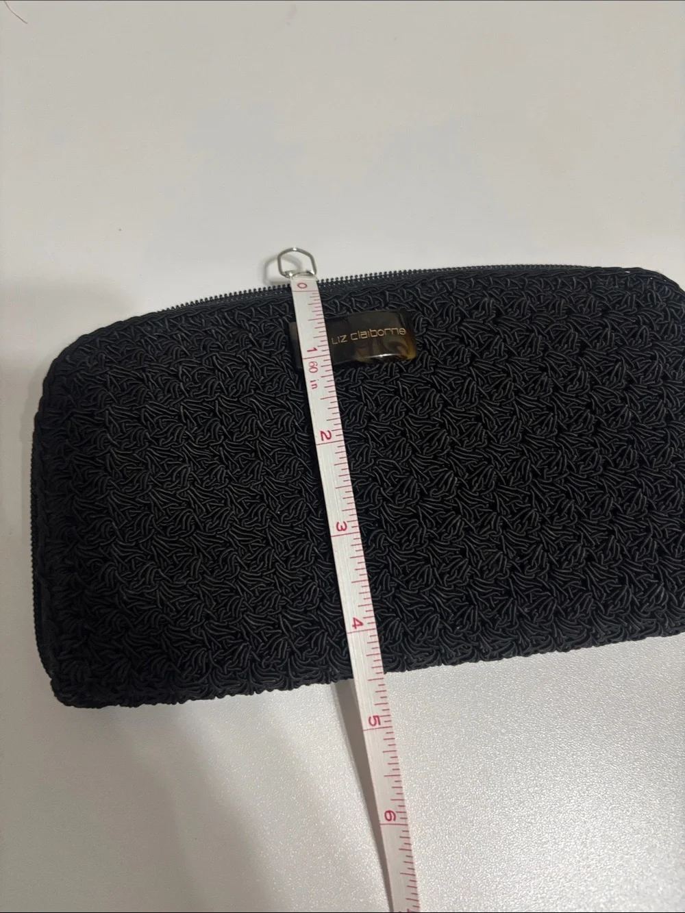 Liz Claiborne Black Crochet Clutch Wallet with Heart Charm