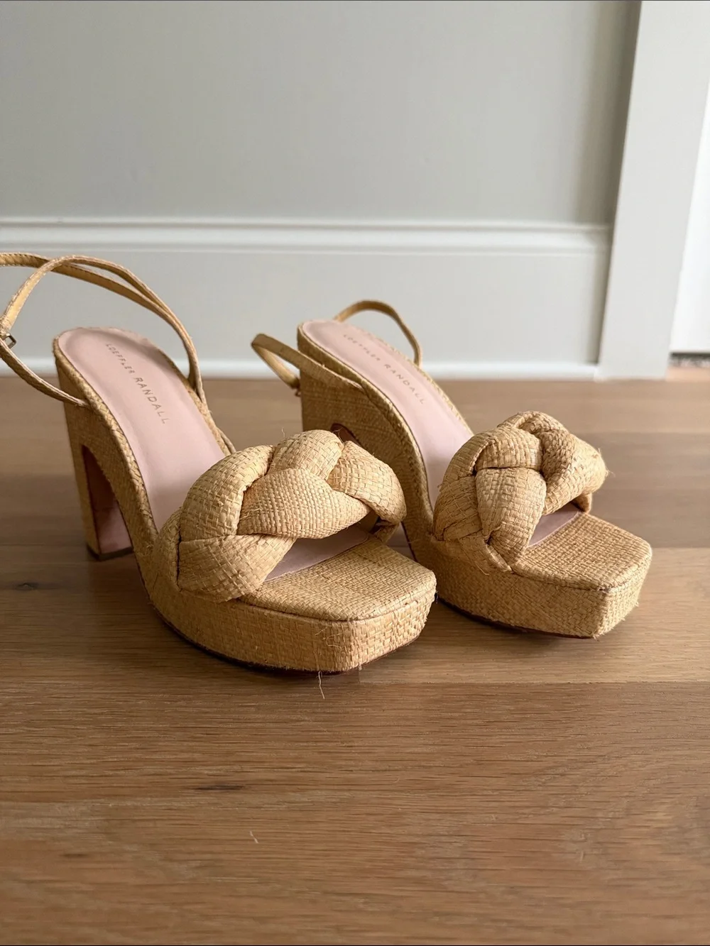 Loeffler Randall Braided Raffia Platform Slingback in Natural Tan