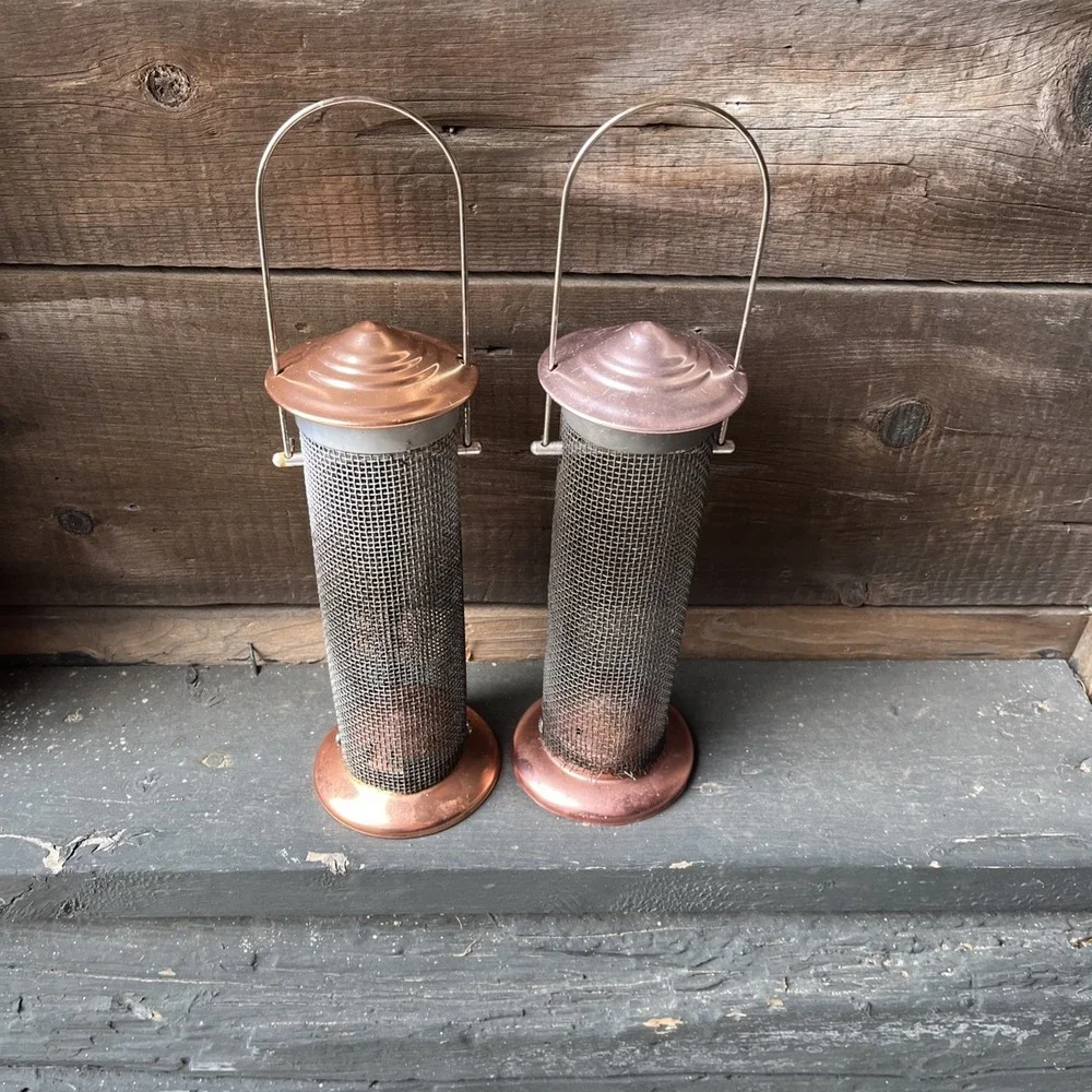 2 Brushed Copper Mini Screen Small Seed Bird Feeders, 9