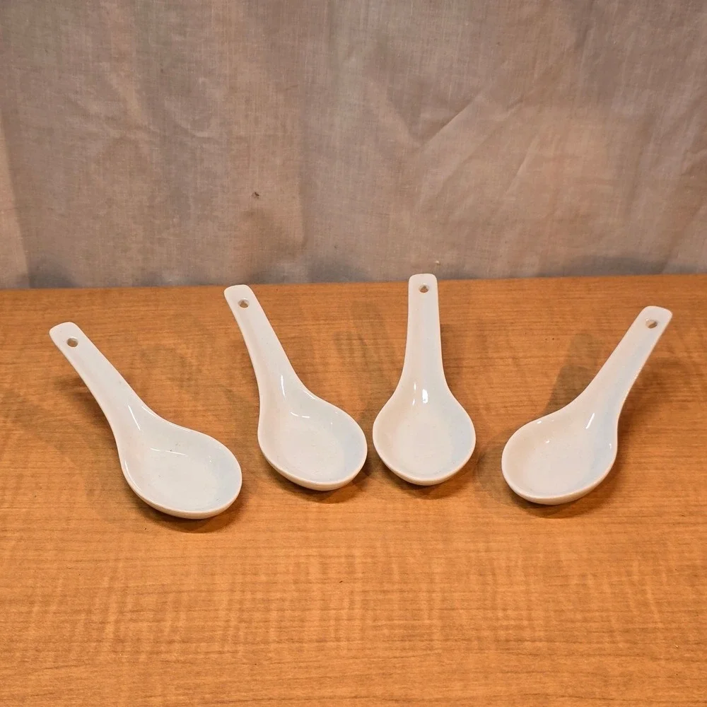 4 Saki Spoons Pier 1 China White Serving Spoon‎ Liquid Display