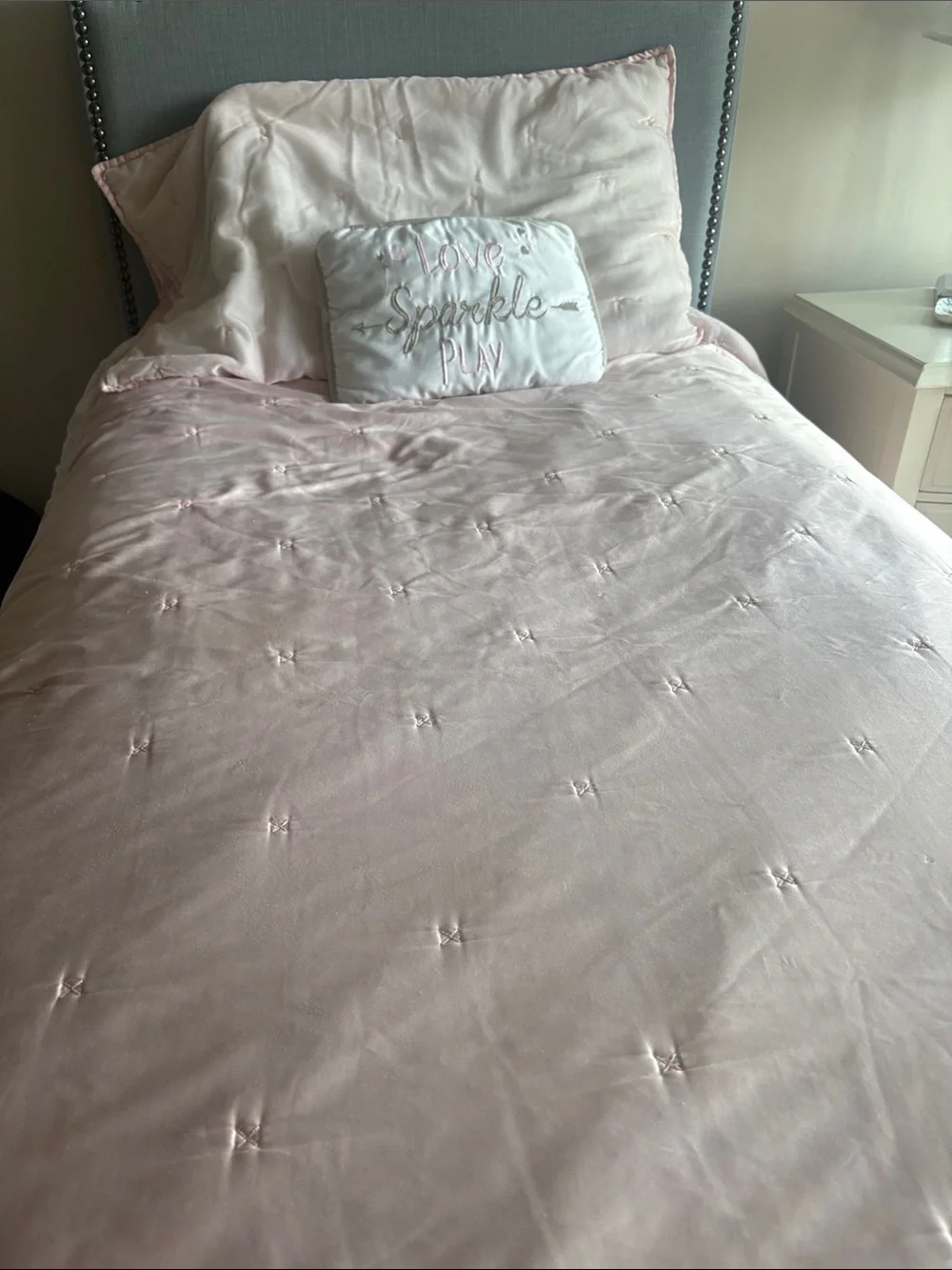 Opalhouse Pale Pink Twin Bed Comforter, standard sham &small decorative pillow.