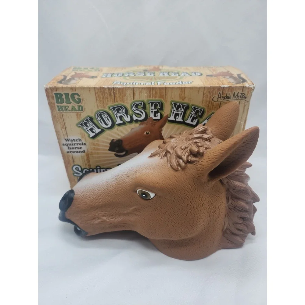 Big Head Horse Head Squirrel Feeder Plastic Brown Hanging