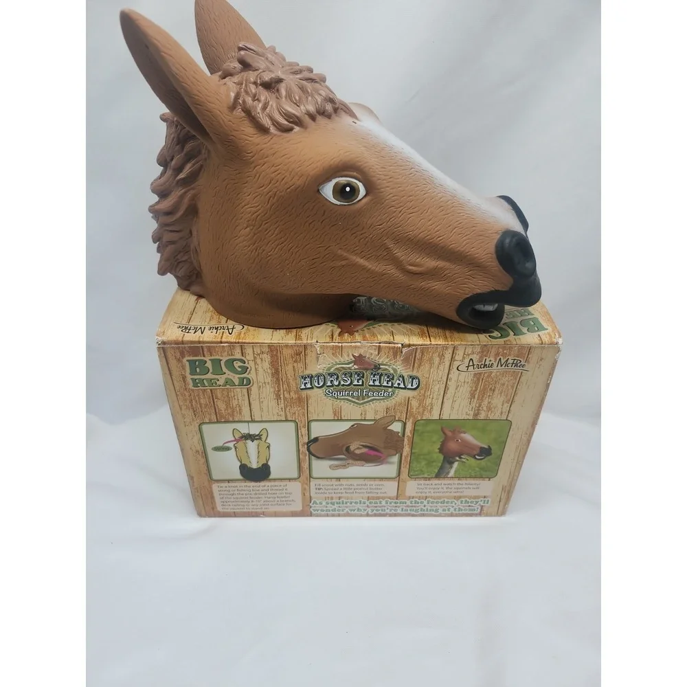 Big Head Horse Head Squirrel Feeder Plastic Brown Hanging