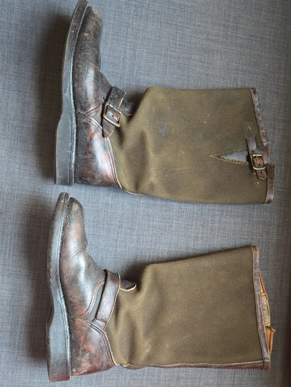 Canvas And Leather Chippewa Snake Boots Size 9.5m Brown And Green