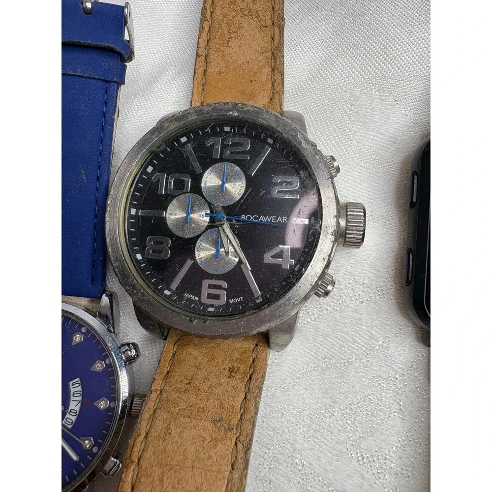 Chronograph Black Dial Brown Leather Strap Watch bundle
