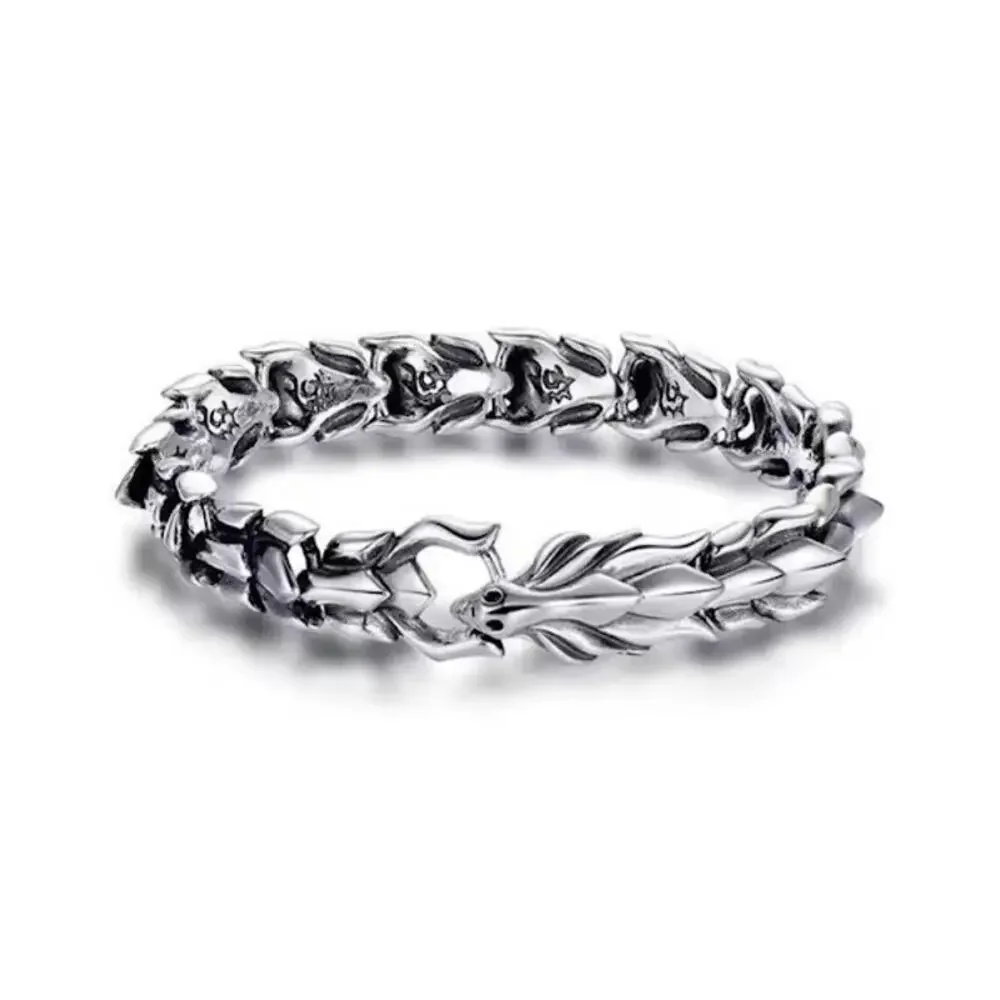 Silver Color Dragon Clamp Bracelet Men Adult Jewelry Vintage Style Metal
