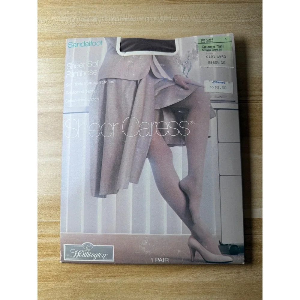 Worthington Sheer Caress‎ Pantyhose Queen Tall Smoke Grey 85 Sandalfoot NEW