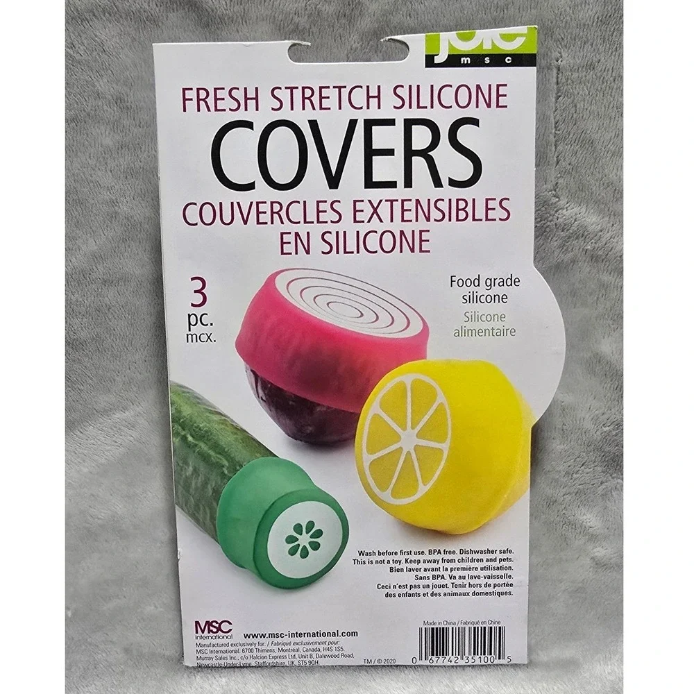 JOIE 3 PC FRESH STRETCH FOOD GRADE SILICONE COVERS PRESERVE SLICED VEGGIE FRUITS