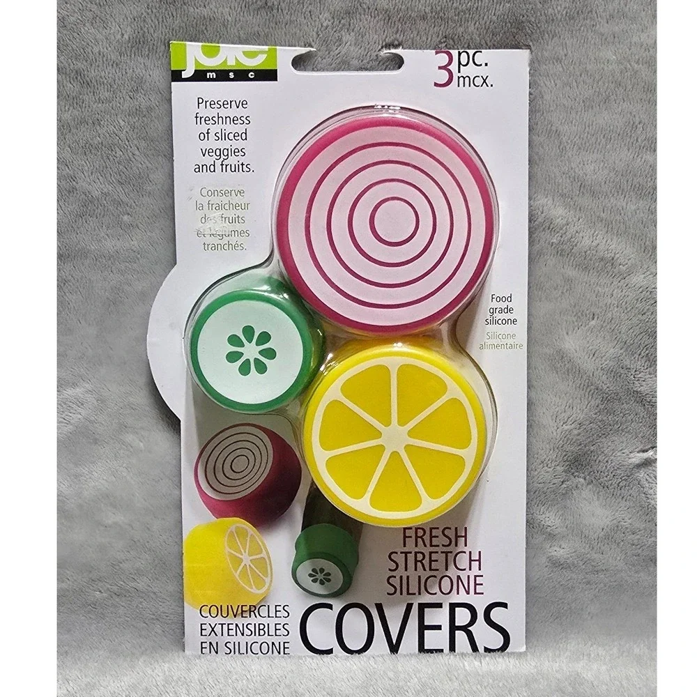 JOIE 3 PC FRESH STRETCH FOOD GRADE SILICONE COVERS PRESERVE SLICED VEGGIE FRUITS