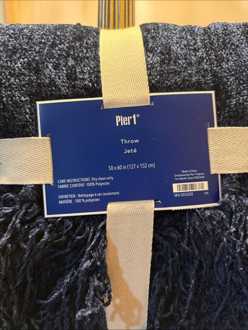 Pier 1 Navy Chenille Throw with Fringe