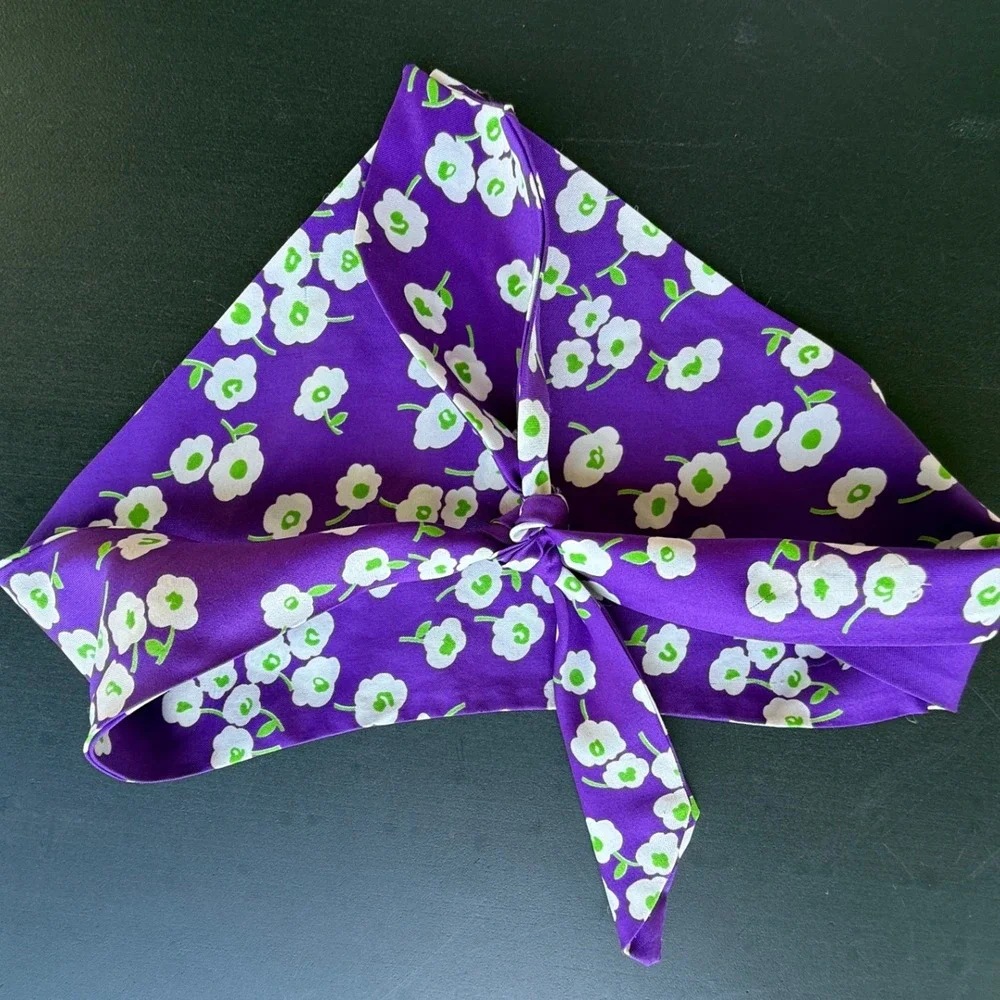 Vintage Purple Floral Headscarf Bandana Hair Accessory Retro 1960s Style
