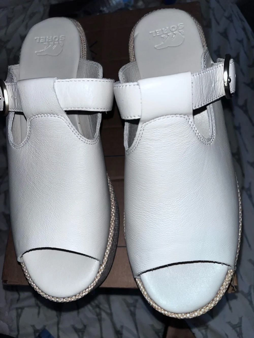 Sorel White Leather Platform Mary Jane with Gold Buckle