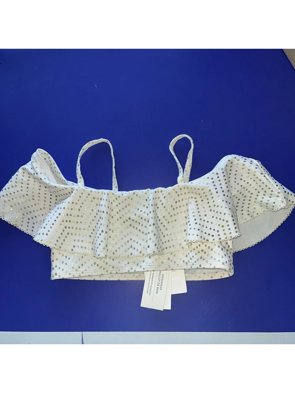 Rachel Zoe x Janie and Jack Bikini Top Girl 6T White Gold Polka Dot Ruffle Swim
