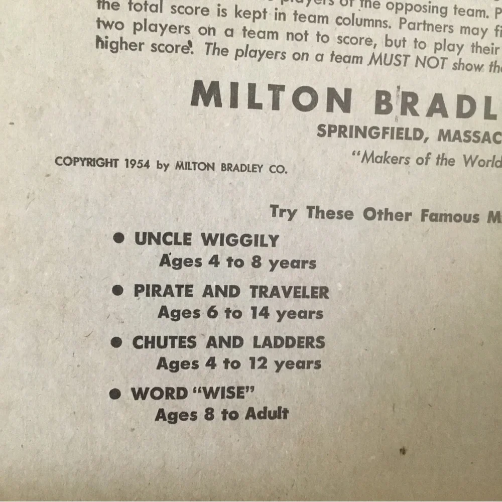 Milton Bradley 1954 excellent milton