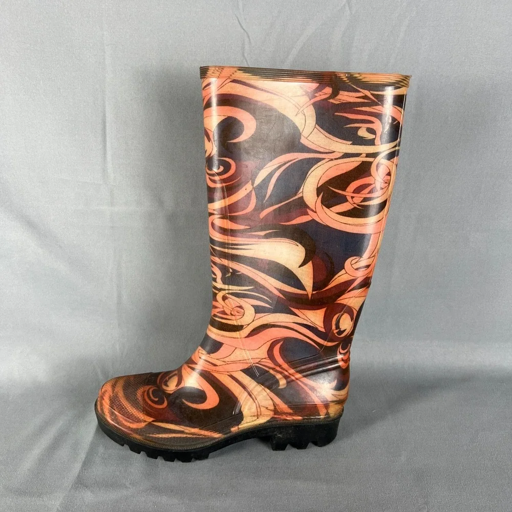 Cougar Womens 5 Multicolor Swirling Abstract Print Waterproof Tall Rain Boots