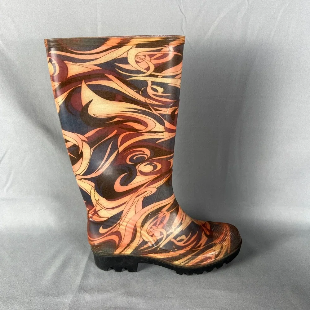 Cougar Womens 5 Multicolor Swirling Abstract Print Waterproof Tall Rain Boots