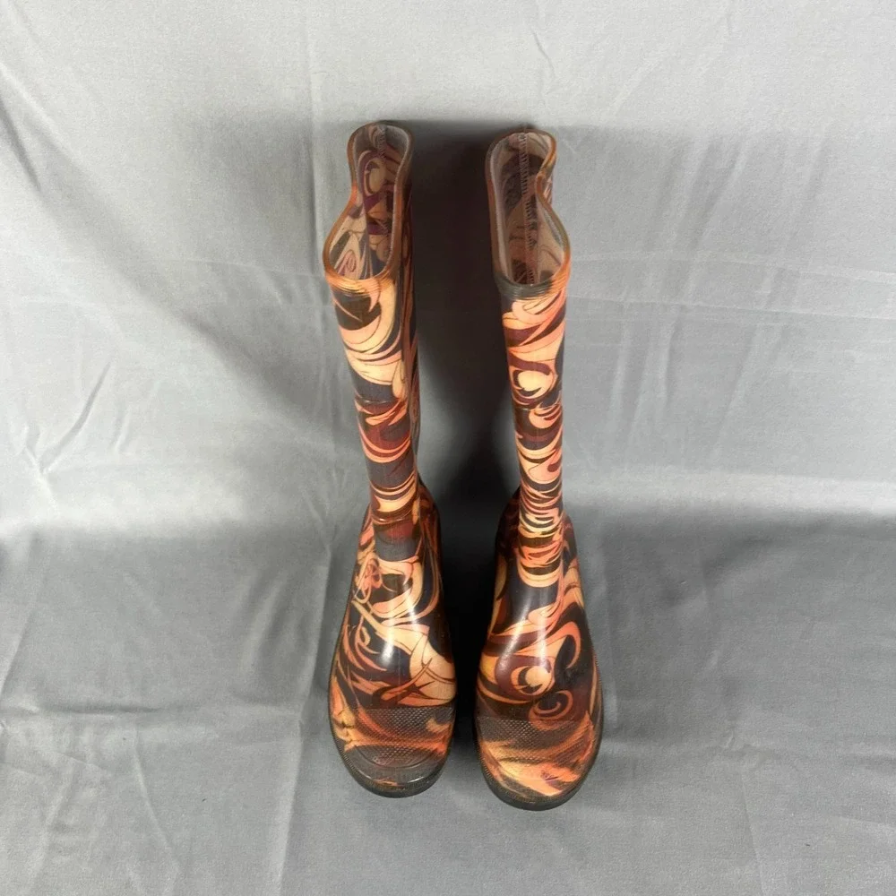 Cougar Womens 5 Multicolor Swirling Abstract Print Waterproof Tall Rain Boots