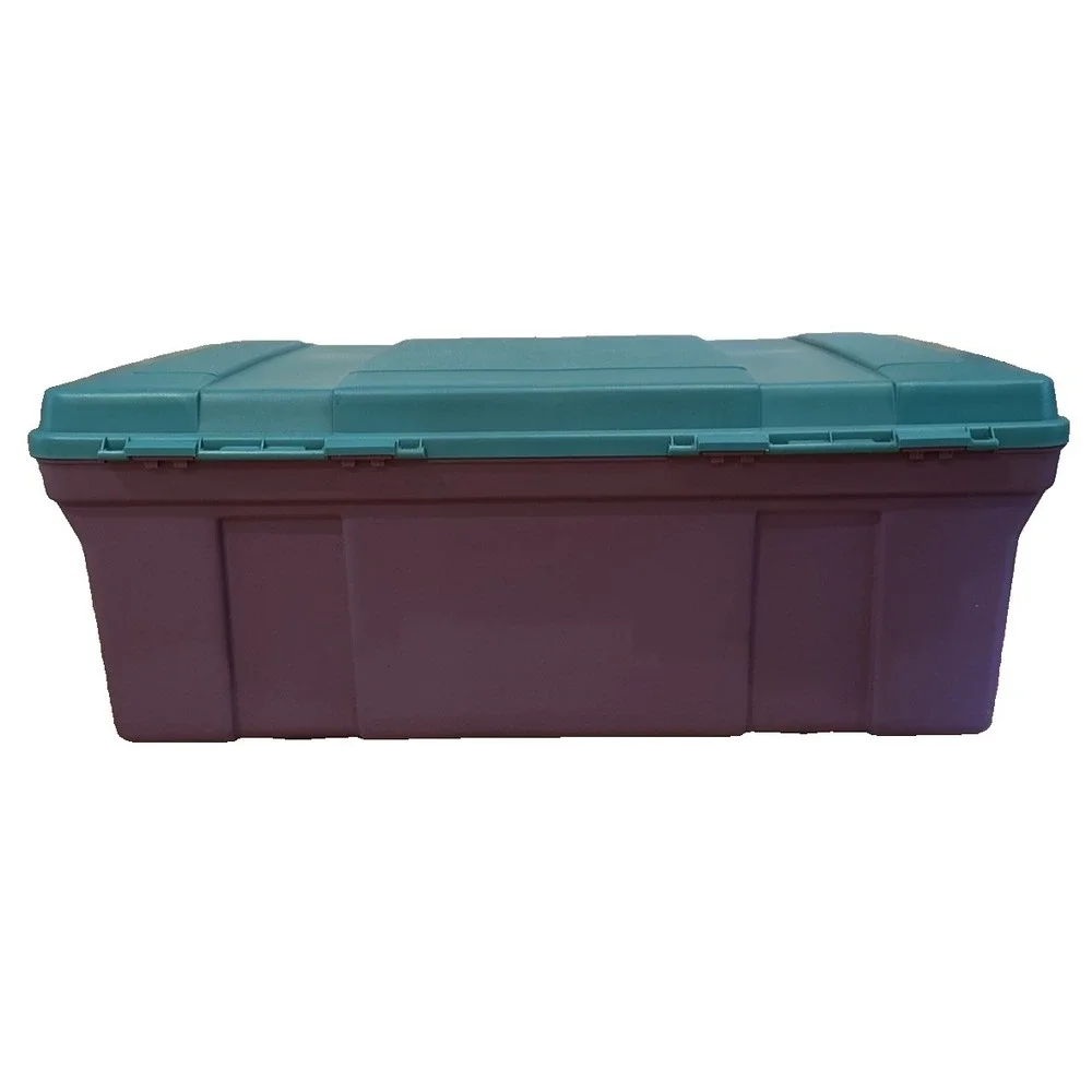 Vintage 1991 Rubbermaid Keepers Totelocker - Aqua Colorblock Storage Tote 2156
