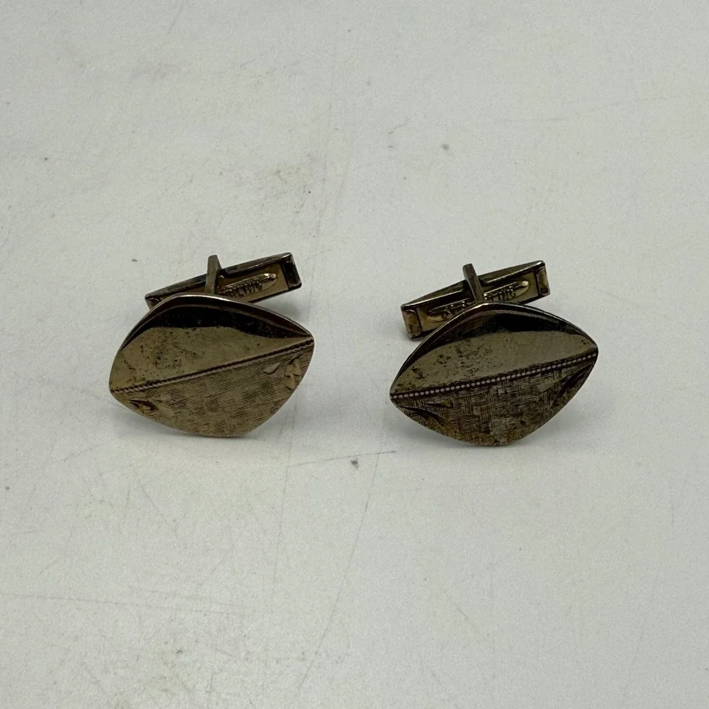 Vintage JM Sterling Silver Shield Cufflinks Textured Mid Century Modern Toggle