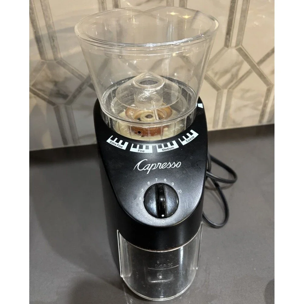 Capresso Infinity Plus Conical Burr Coffee Grinder, Black - Tested Beans Grind