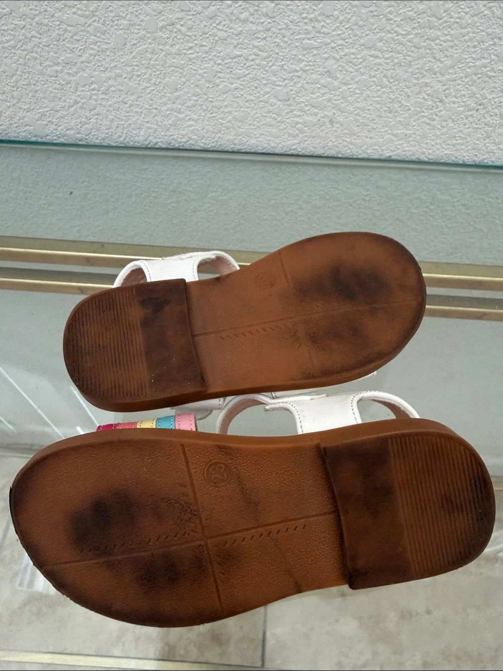 Girls' White Rainbow Strap Sandals - Kids