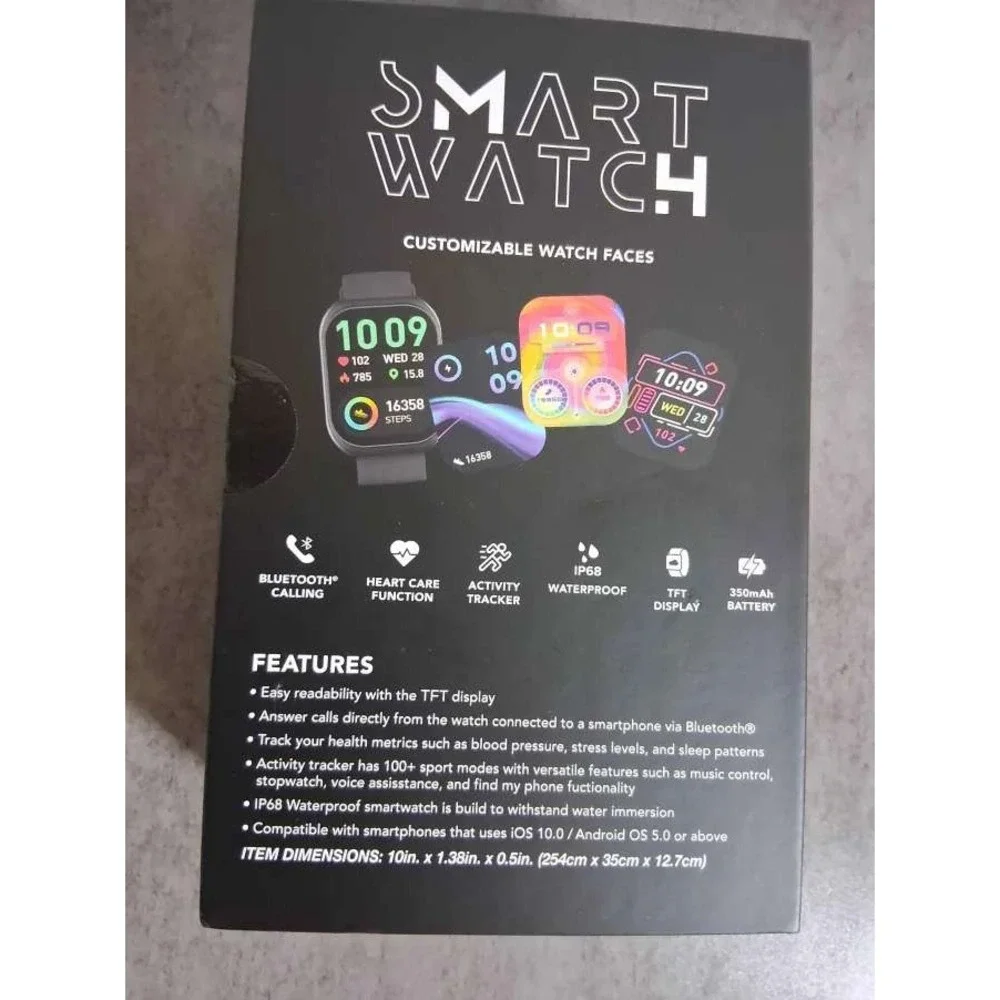 Vivitar Smart Watch Bluetooth Calling Heart Rate IP68 Waterproof Black Display