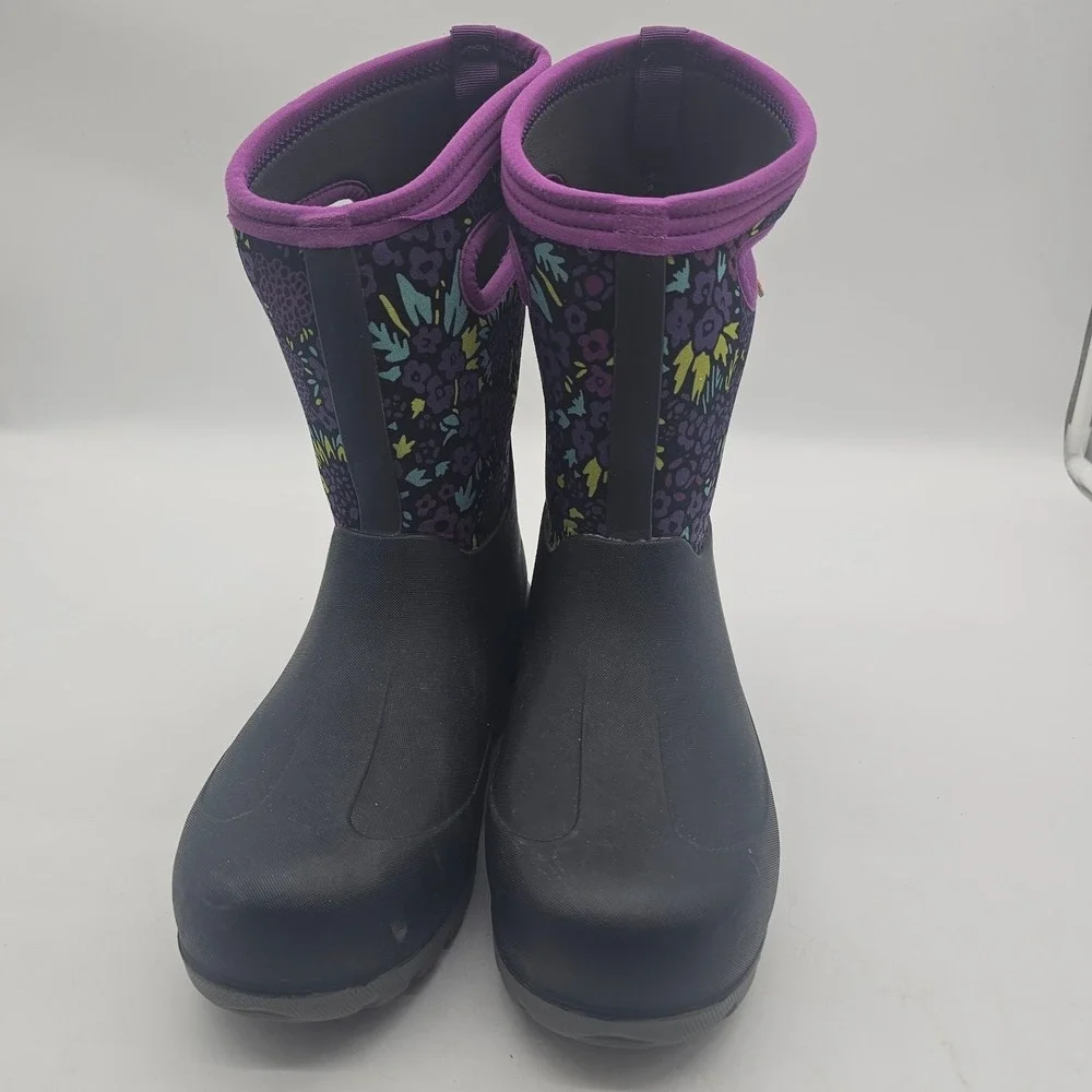 Bogs Classic II Black Purple Winter Snow Rain Boots Shoes Youth 6 Girls EUC