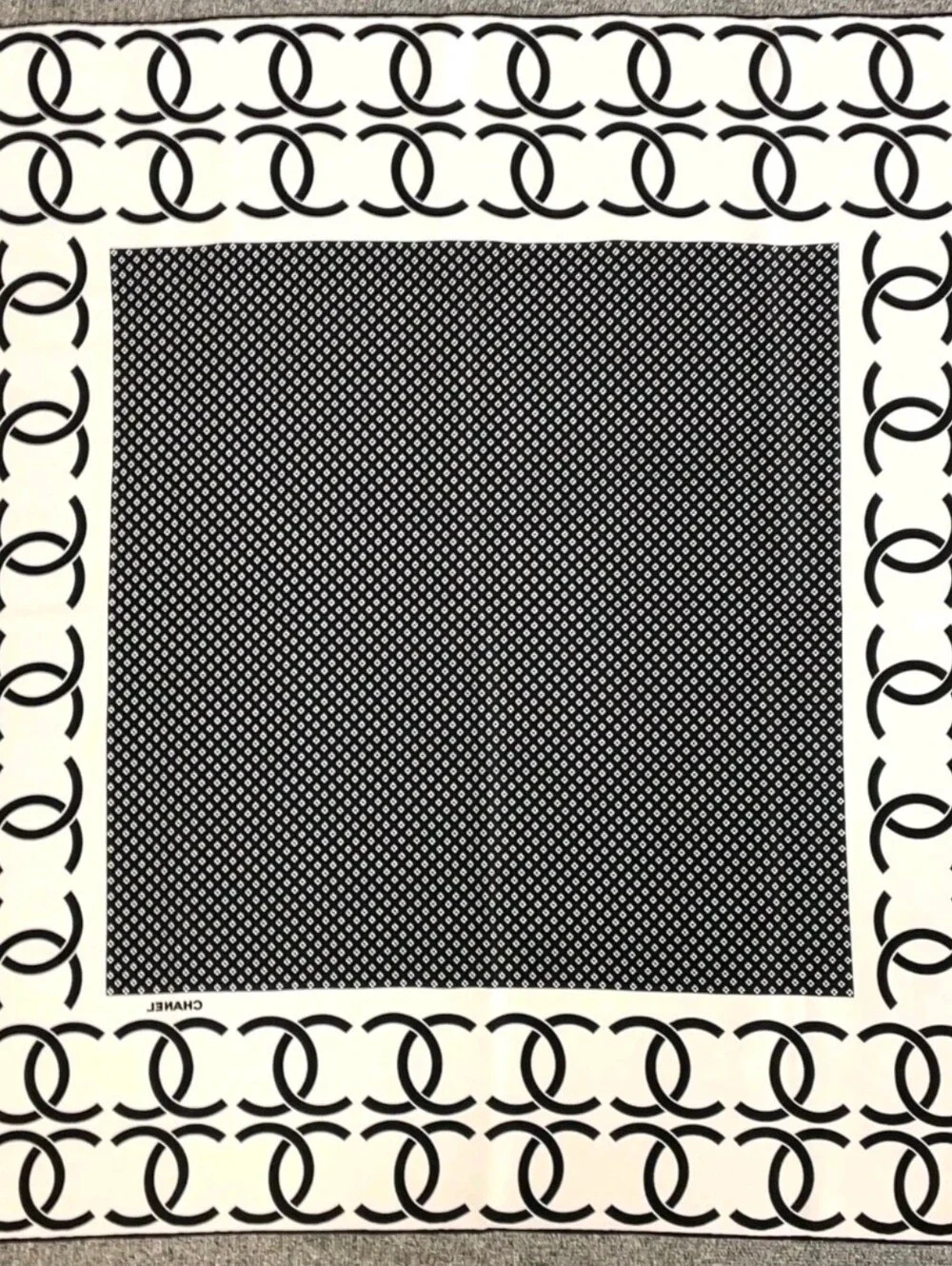 CHANEL Black & White Interlocking CC Silk Scarf
