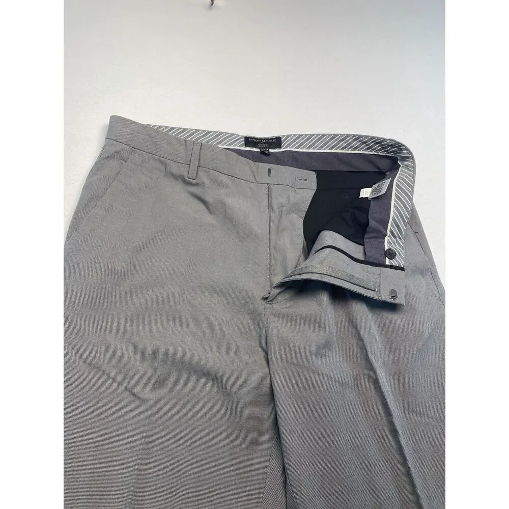 Banana Republic Dress Pants Men’s 35/34 Cotton Flat Front Trouser Grey Checkered