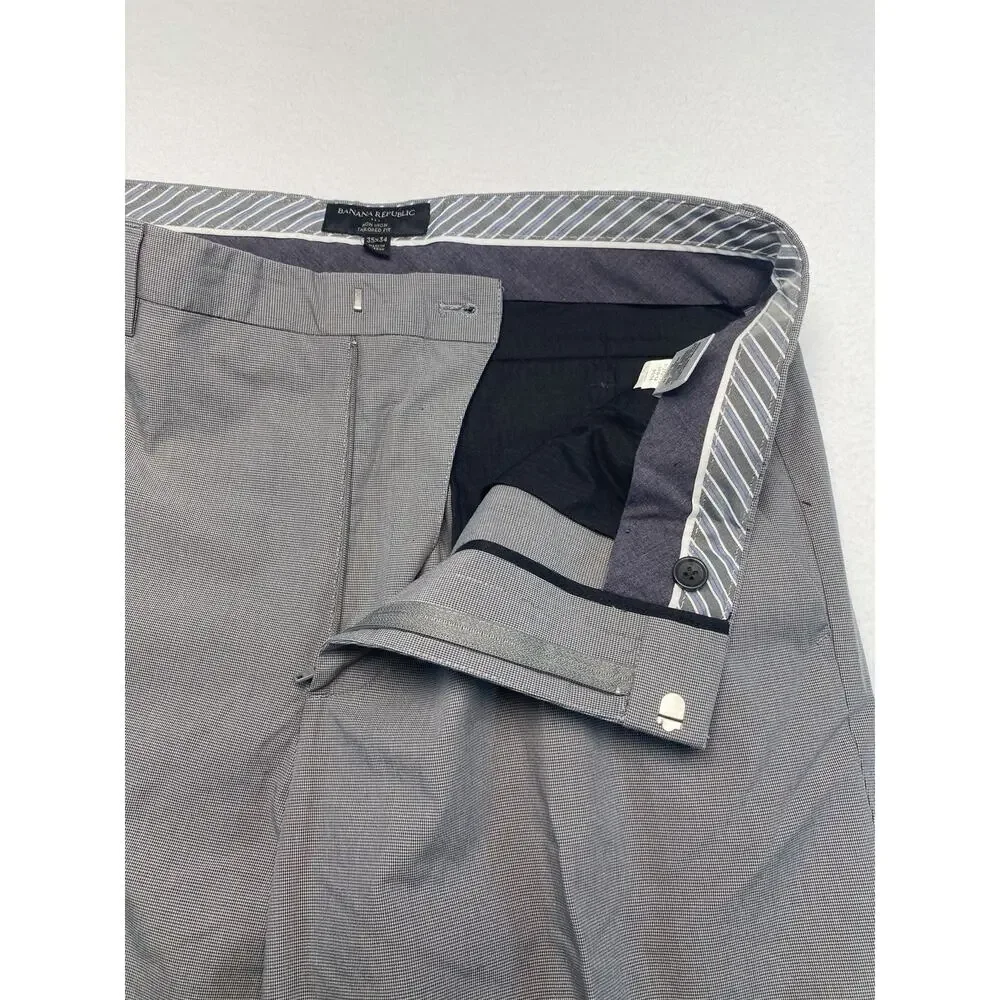 Banana Republic Dress Pants Men’s 35/34 Cotton Flat Front Trouser Grey Checkered