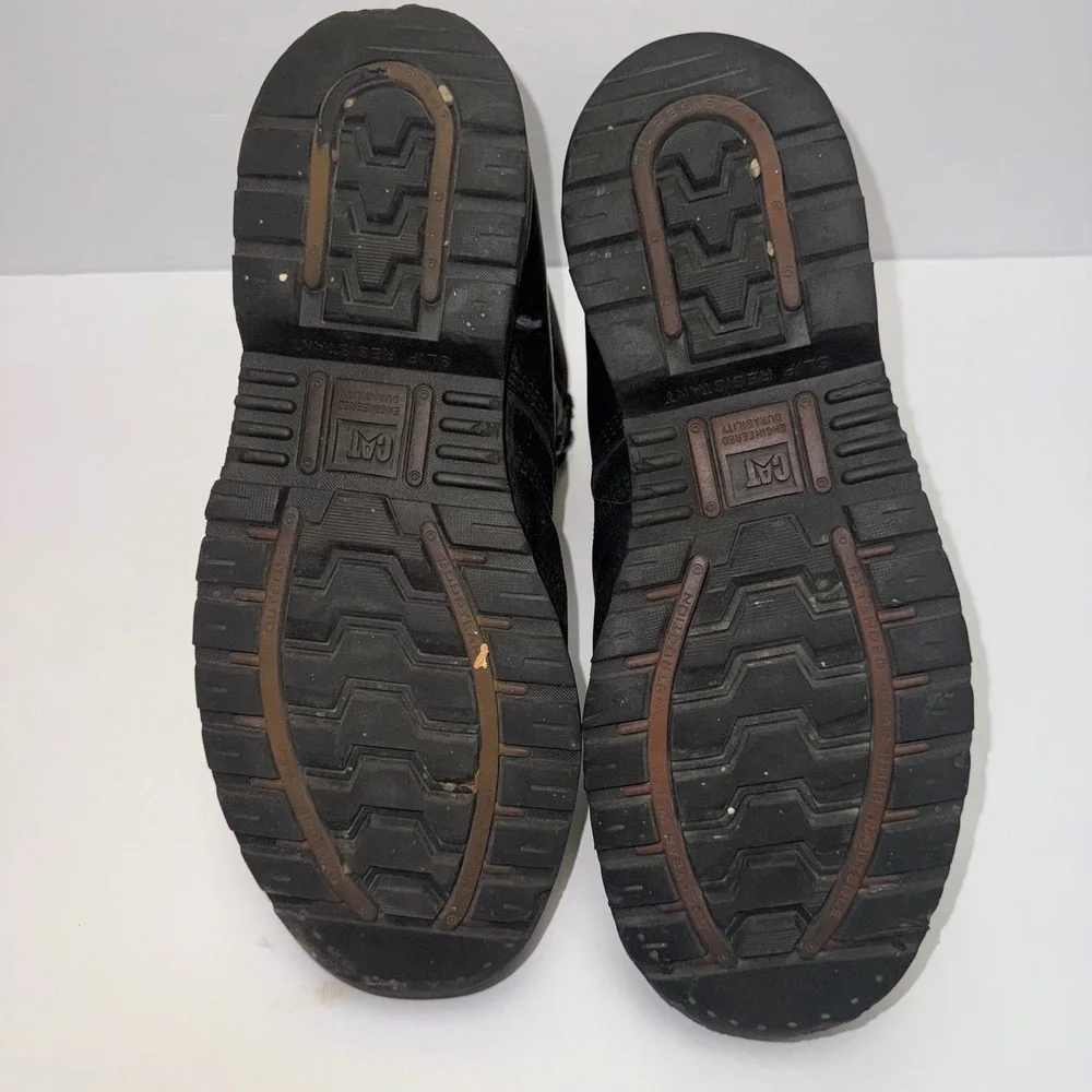 Caterpillar Steel Toe Work Boots Mens 9 Black Leather Lace Up Padded Collar